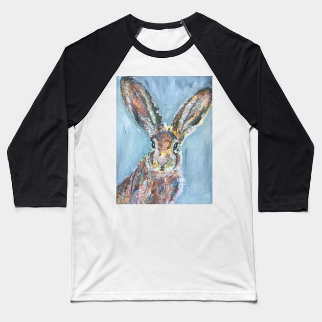 Colourful Hare ,  Blue Background Baseball T-Shirt by Merlinsmates